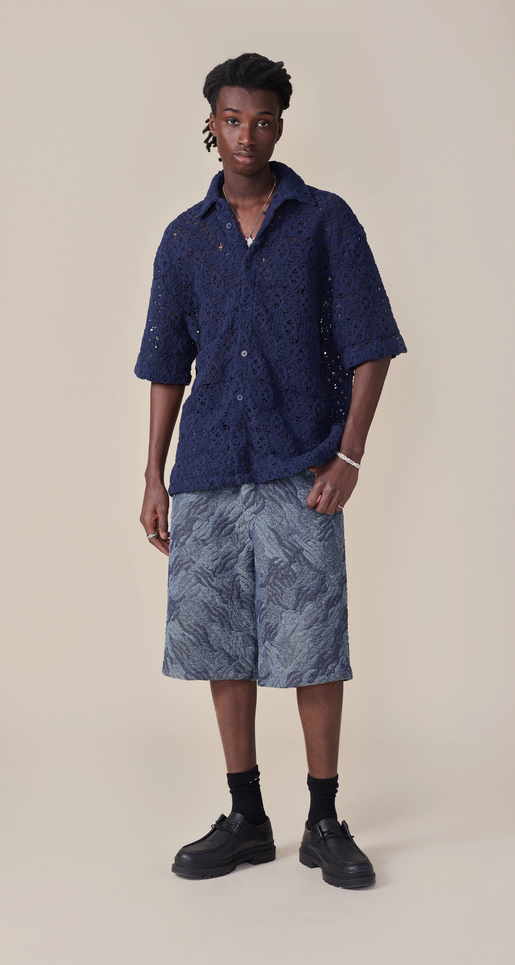 Lace Shield Ss Shirt Martime Blue