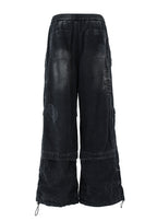 Distressed Denim Puckered Pants Black