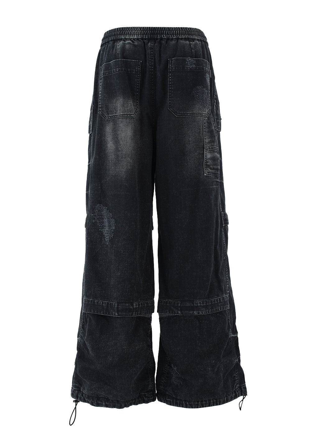 Distressed Denim Puckered Pants Black