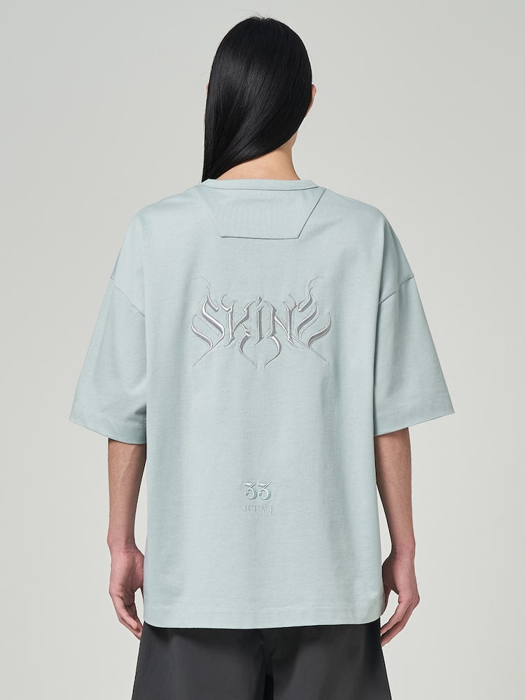 Semi Over Fit Graphic Embroidered T Shirts Sky Blue