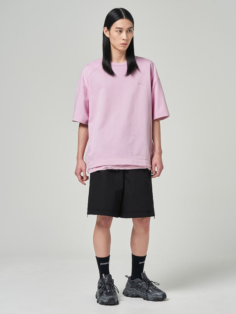 Layered Side Zip Short Sleeve T Shirts Light Pink