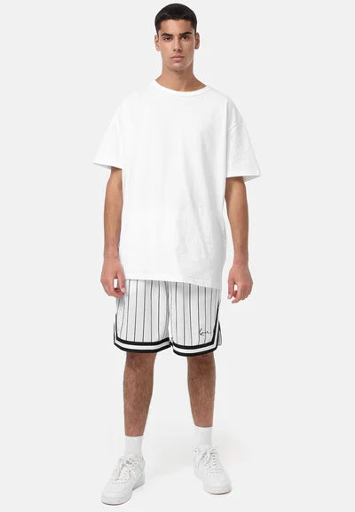 Small Sign Pinstripe Mesh Shorts White