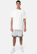 Small Sign Pinstripe Mesh Shorts White