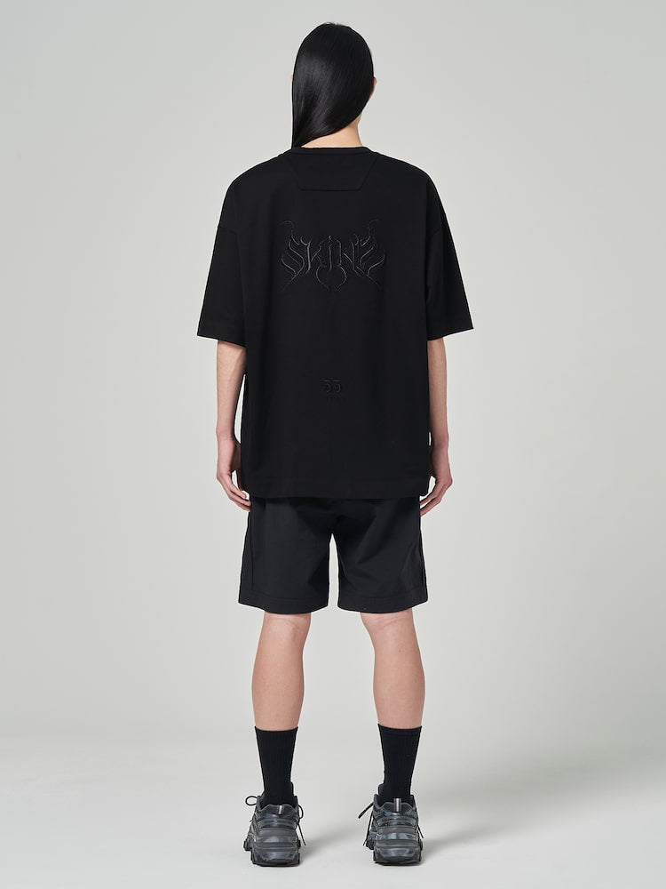 Semi Over Fit Graphic Embroidered T Shirts Black