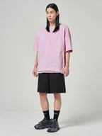 Layered Side Zip Short Sleeve T Shirts Light Pink
