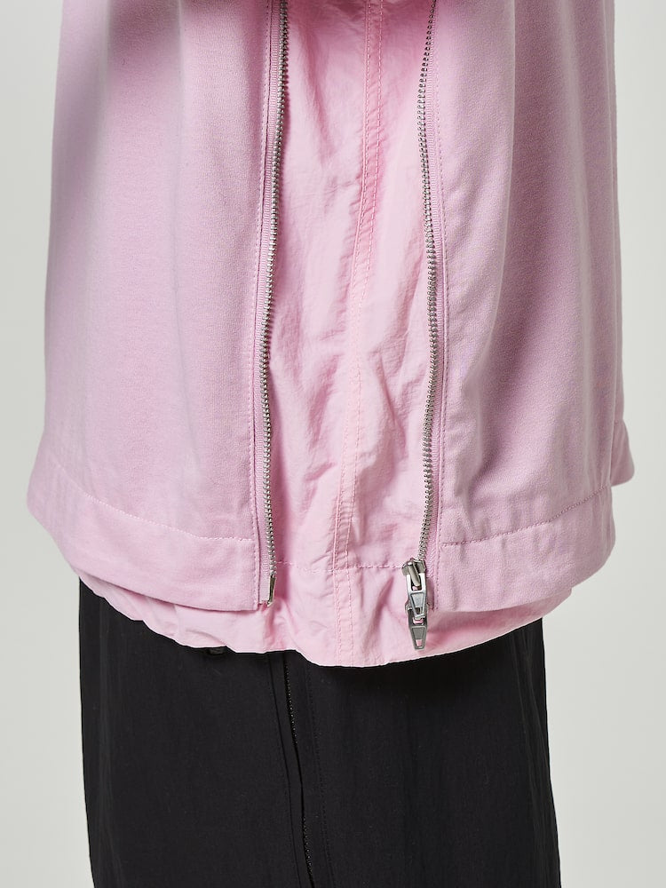 Layered Side Zip Short Sleeve T Shirts Light Pink