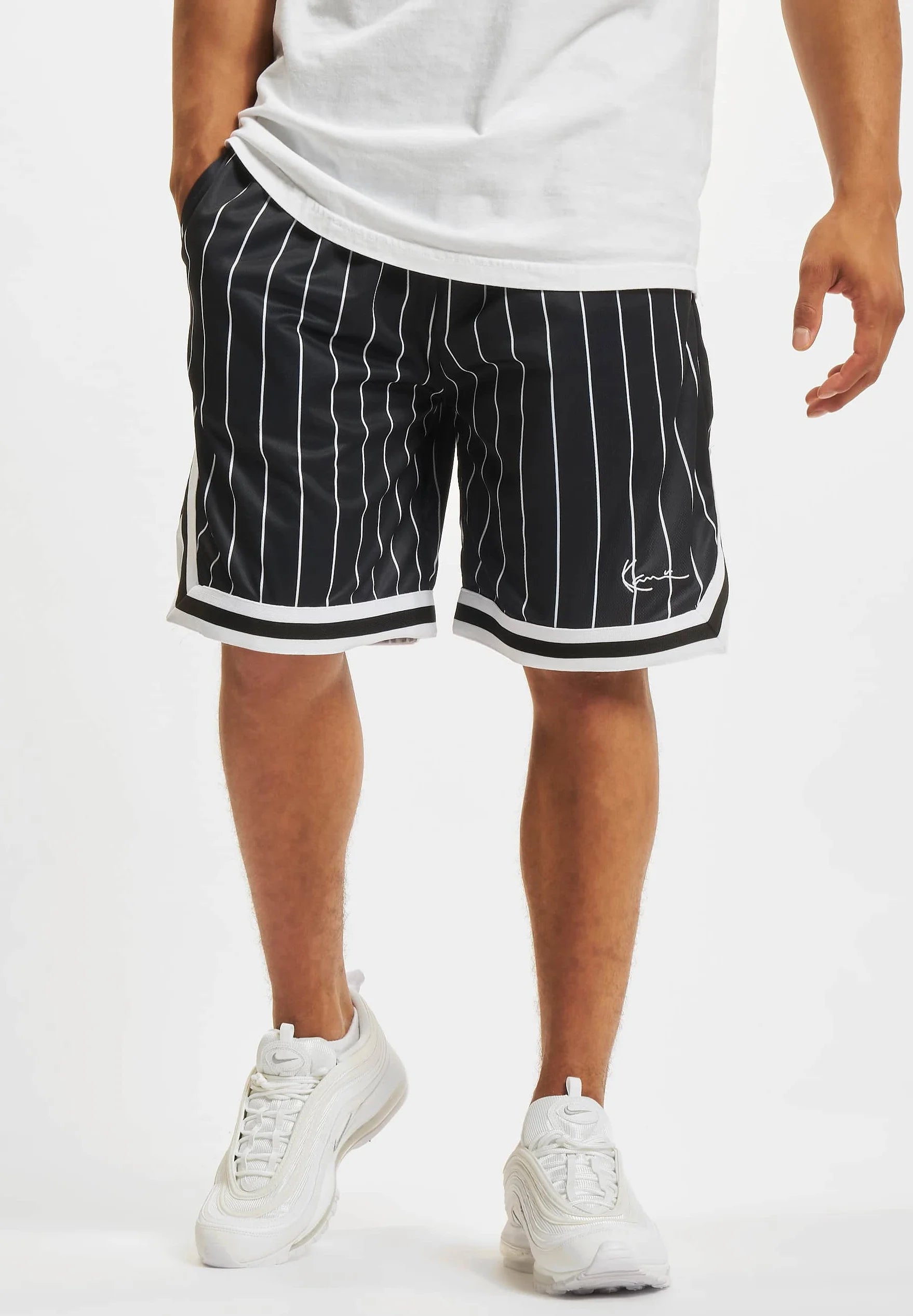 Small Sign  Pinstripe Mesh Shorts Black