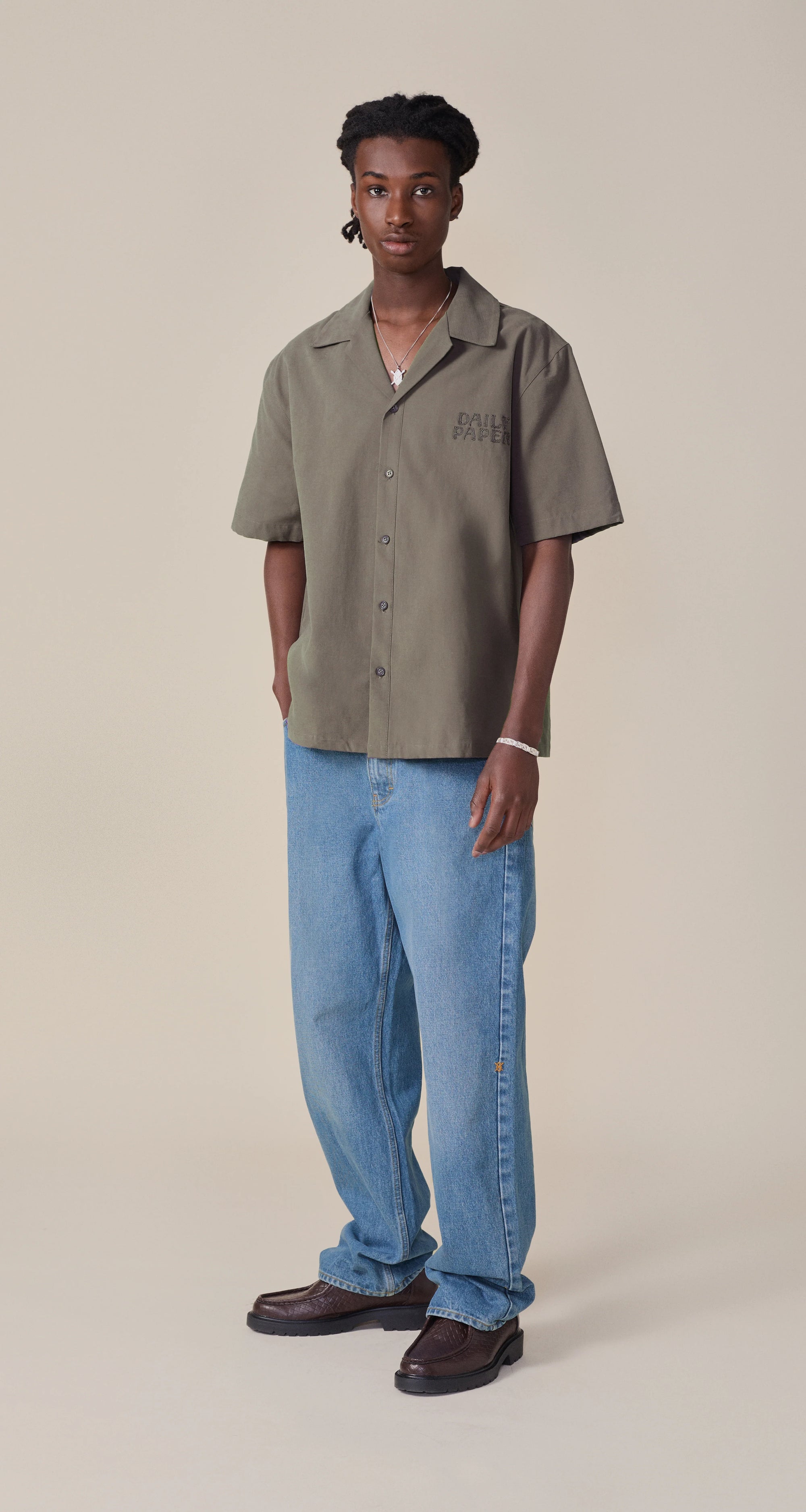 Chain Stitch Ss Shirt Army Green
