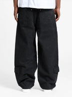 Wrinkled Canvas Cargo Pants Black
