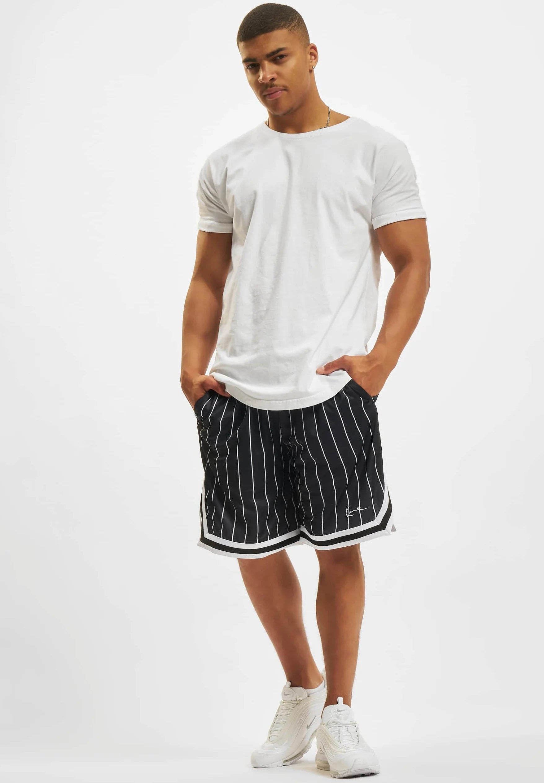 Small Sign  Pinstripe Mesh Shorts Black