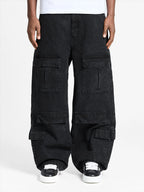 Wrinkled Canvas Cargo Pants Black