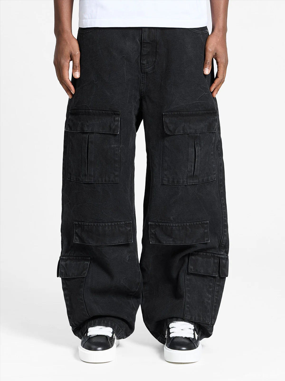 Wrinkled Canvas Cargo Pants Black