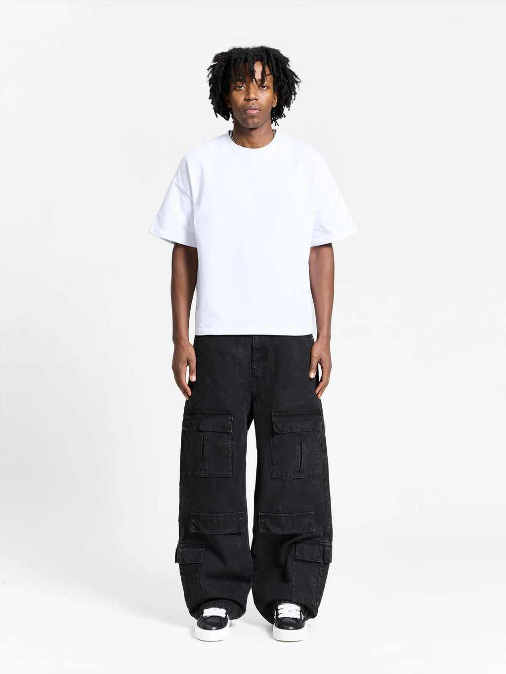 Wrinkled Canvas Cargo Pants Black