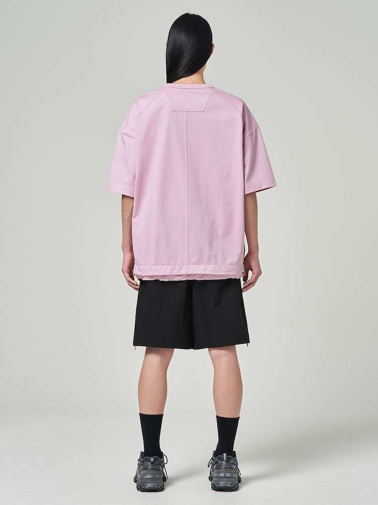 Layered Side Zip Short Sleeve T Shirts Light Pink