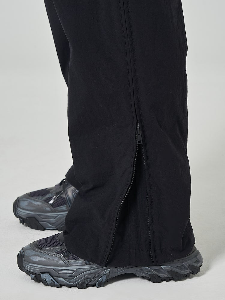 Nylon Side Zipper Pants Black