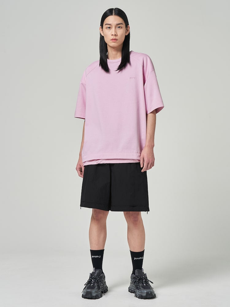 Layered Side Zip Short Sleeve T Shirts Light Pink