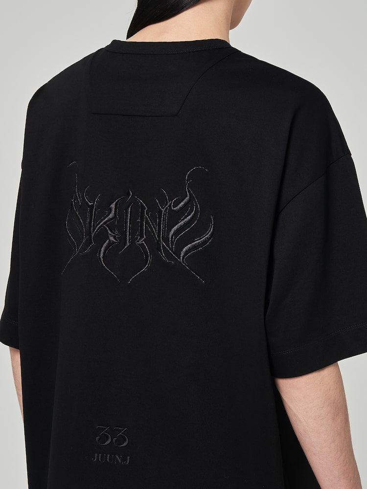 Semi Over Fit Graphic Embroidered T Shirts Black