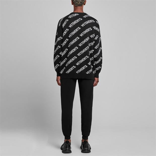 All over Logo Embroidered kinit sweatshirt Black
