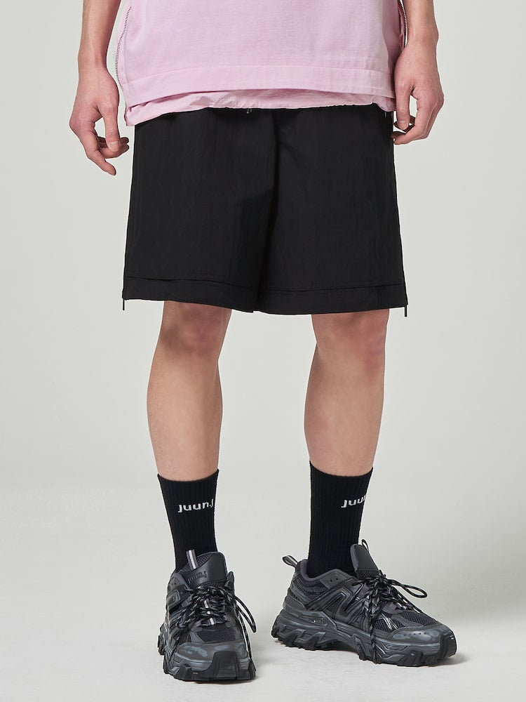 Cotton Side Zipper Shorts Black