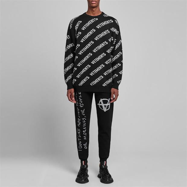 All over Logo Embroidered kinit sweatshirt Black