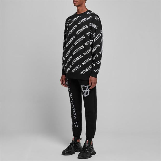 All over Logo Embroidered kinit sweatshirt Black