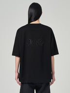 Semi Over Fit Graphic Embroidered T Shirts Black