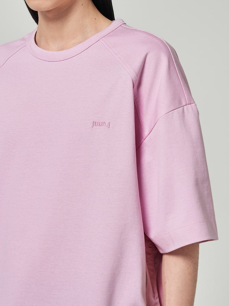 Layered Side Zip Short Sleeve T Shirts Light Pink