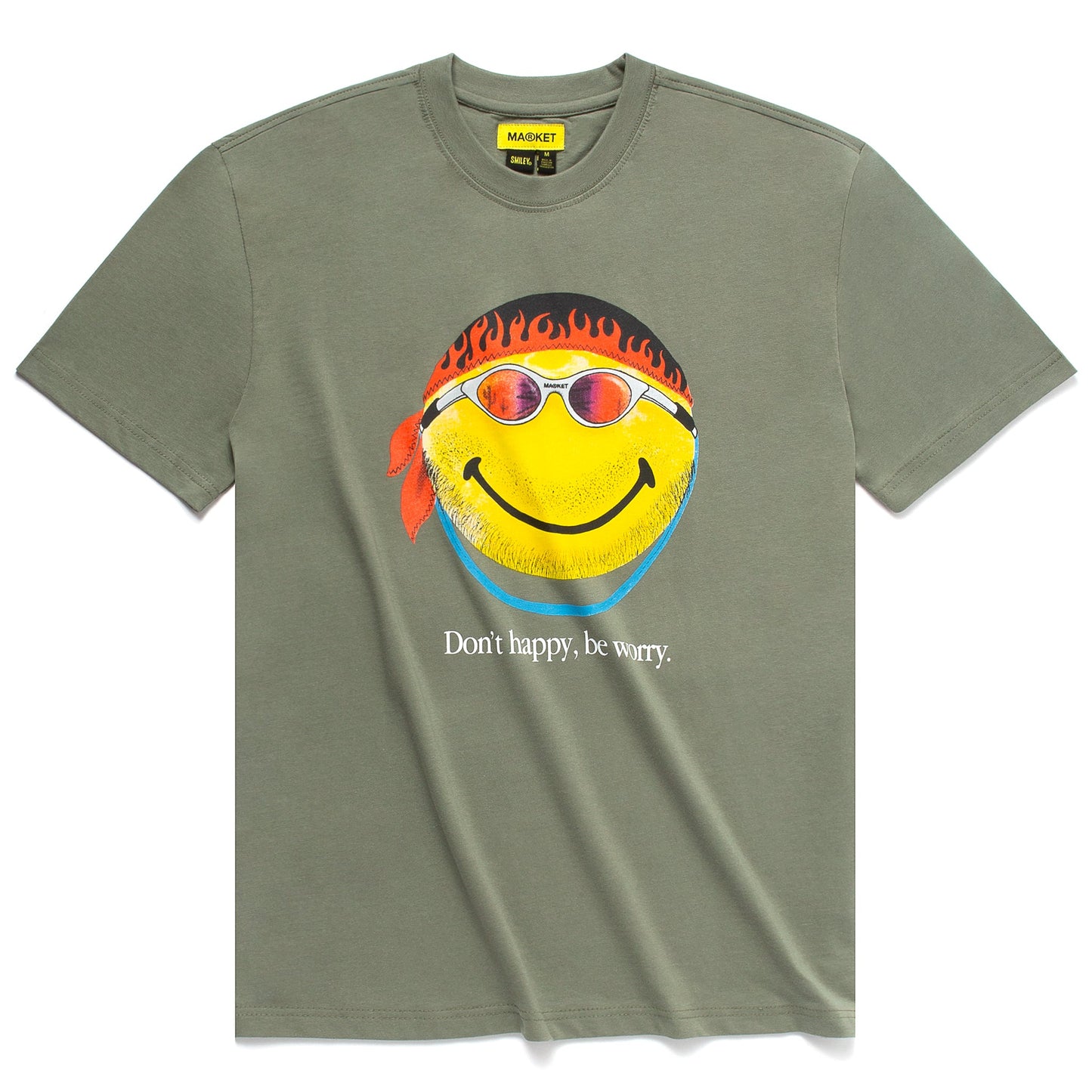 Smiley DonT Happy Be Worry Tee sage green