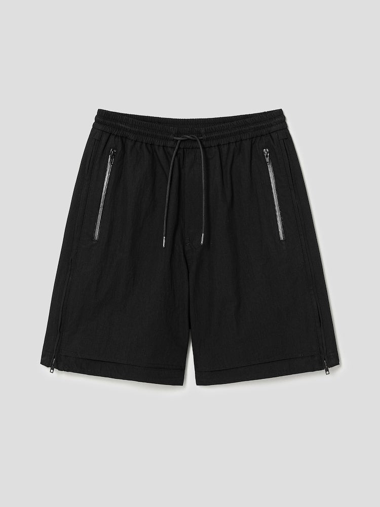 Cotton Side Zipper Shorts Black