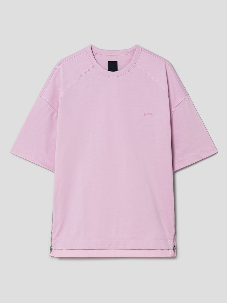 Layered Side Zip Short Sleeve T Shirts Light Pink