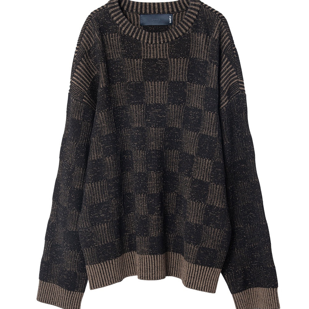 Jaquard Check Design Pullover Sweater Brown D