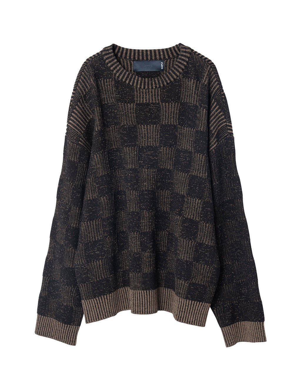 Jaquard Check Design Pullover Sweater Brown D