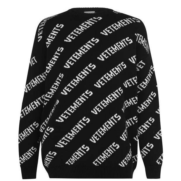 All over Logo Embroidered kinit sweatshirt Black