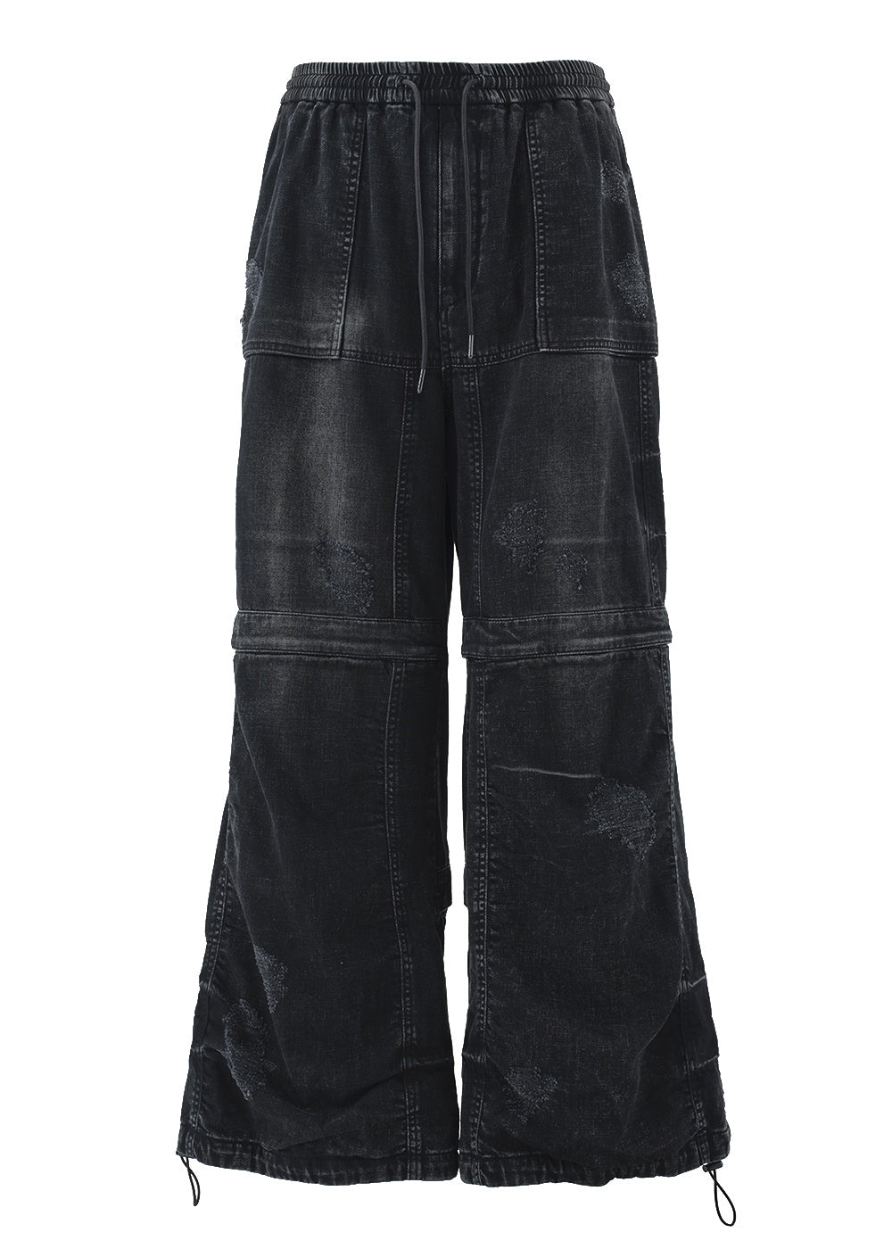 Distressed Denim Puckered Pants Black